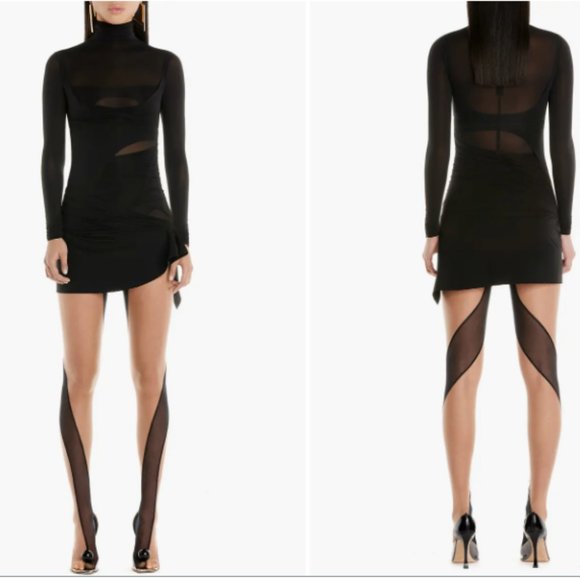 Mugler Dresses & Skirts - Stunning Layered Bodysuit Stretch Mini Dress, Flounce Skirt  NWOT. 🔥 HOT